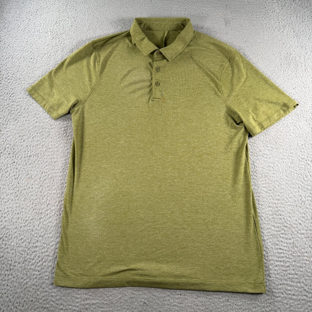 Lululemon Evolution Polo Shirt Men L/XL (30X20) Green Short Sleeve Heathered
